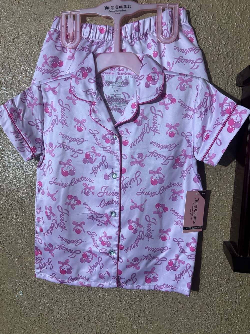 Juicy Couture Girls Logo Print Cherry Bow 2-Piece Sleep Set